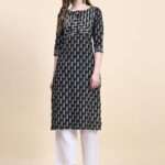 Jaipur Cotton Black White Kurti Pant Set​