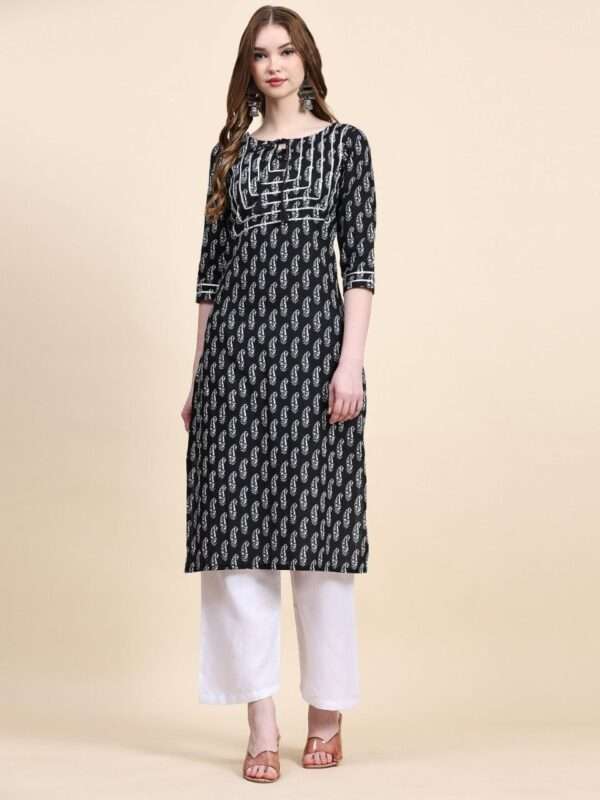 Jaipur Cotton Black White Kurti Pant Set​