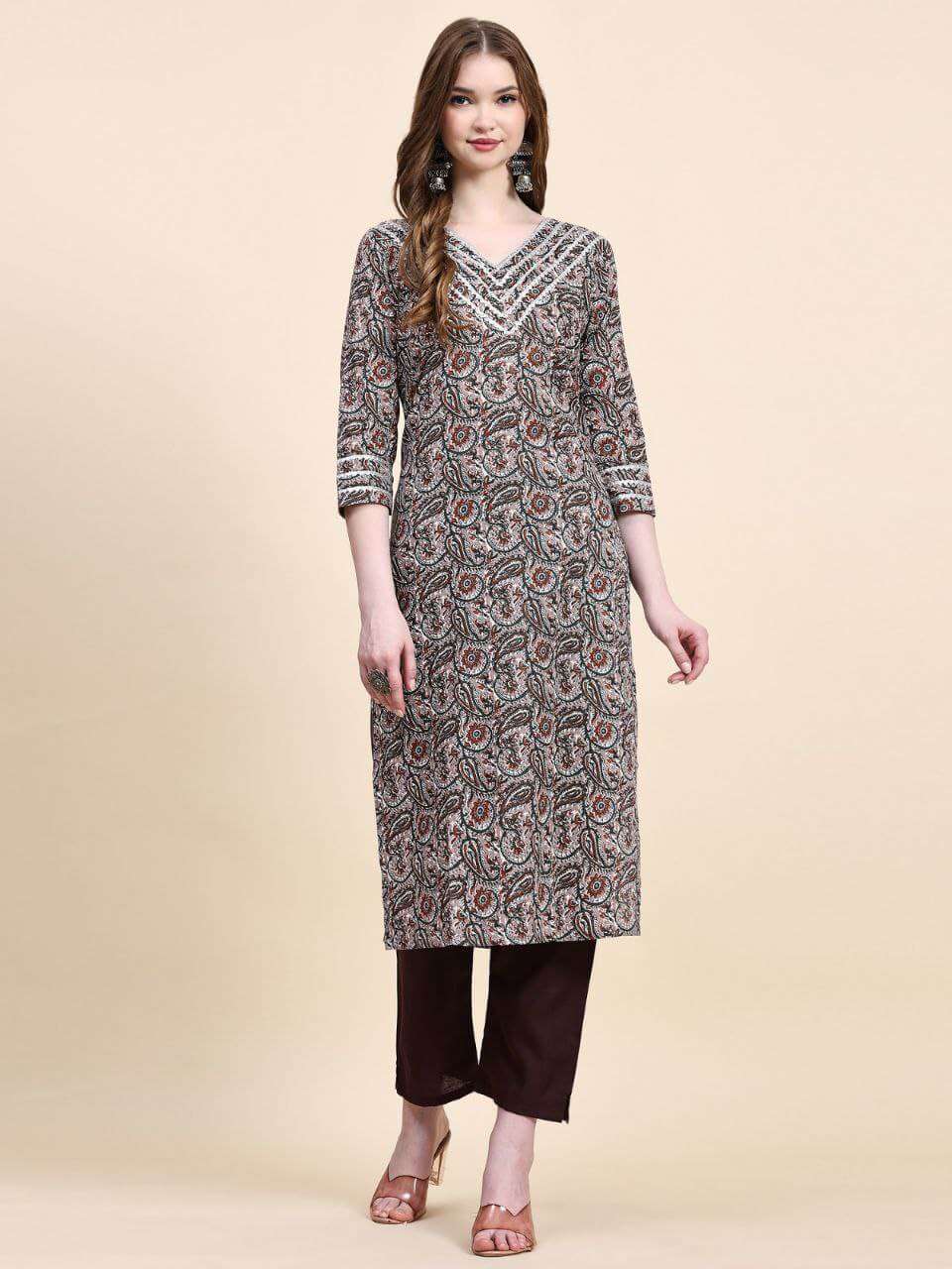 Brown Kurti Combination Pant Set​