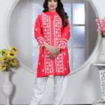 Red Chikankari Embroidery Short Kurti With Pant