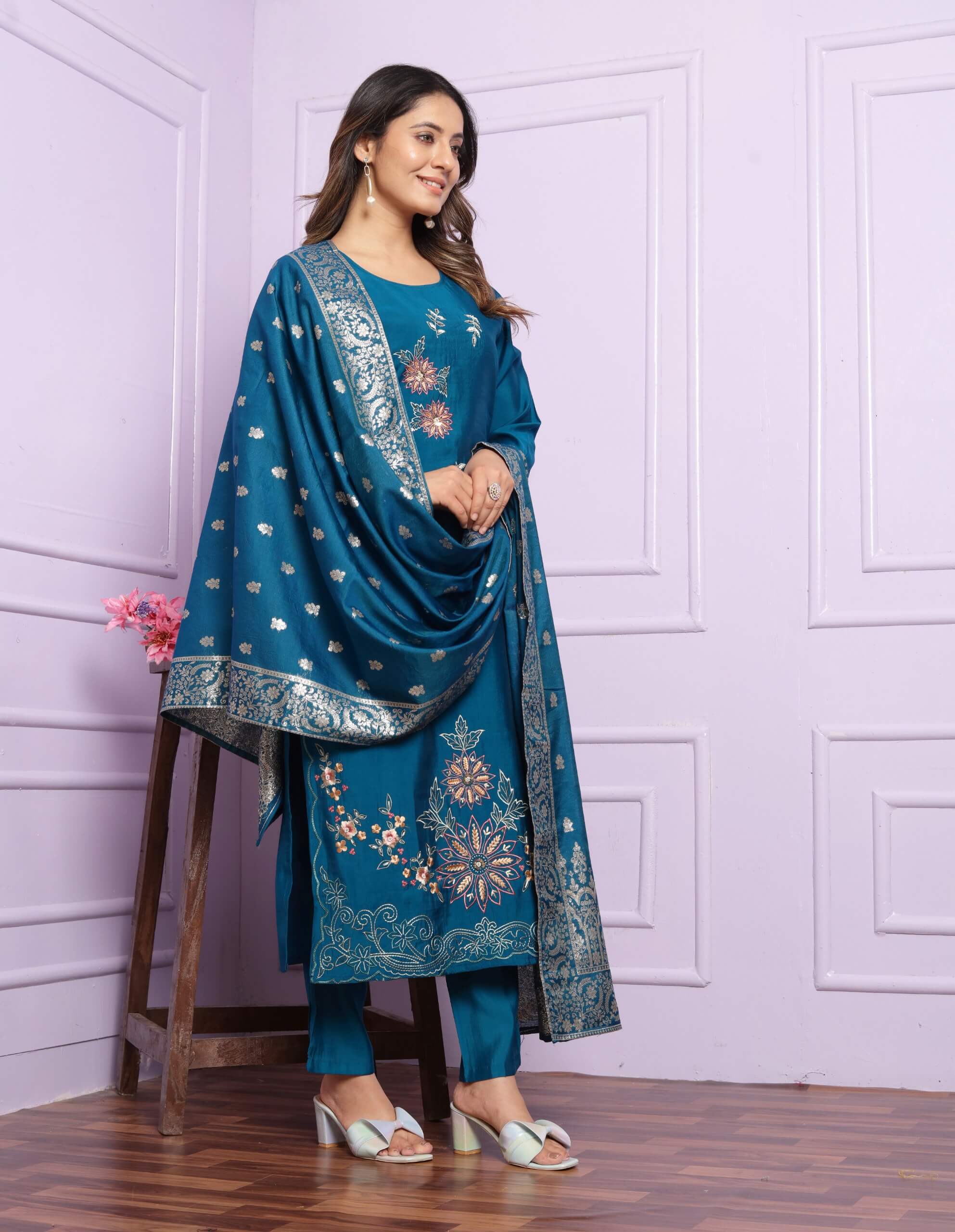 Blue Russian Silk Suit Set​