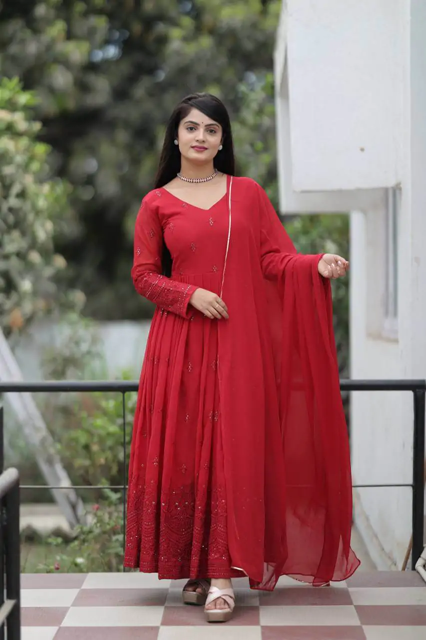 Maroon Anarkali Suit Set