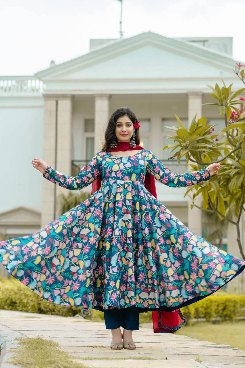 Maslin Multi Colour Anarkali Kurti​ Set