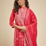 Red Viscose Chanderi Kurti Set