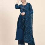 Blue Cotton Kurti Palazzo With Dupatta