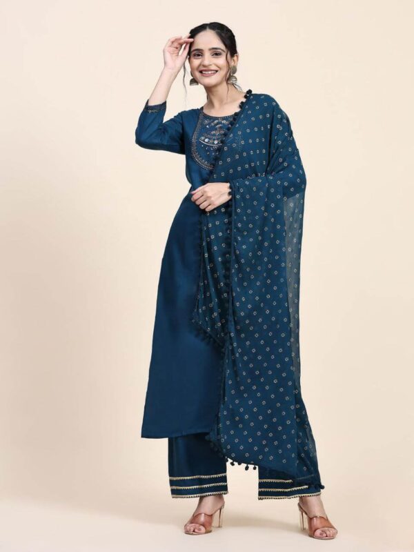 Blue Cotton Kurti Palazzo With Dupatta