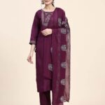 Wine Muslin Kurti​ Pant Set