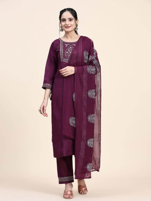 Wine Muslin Kurti​ Pant Set