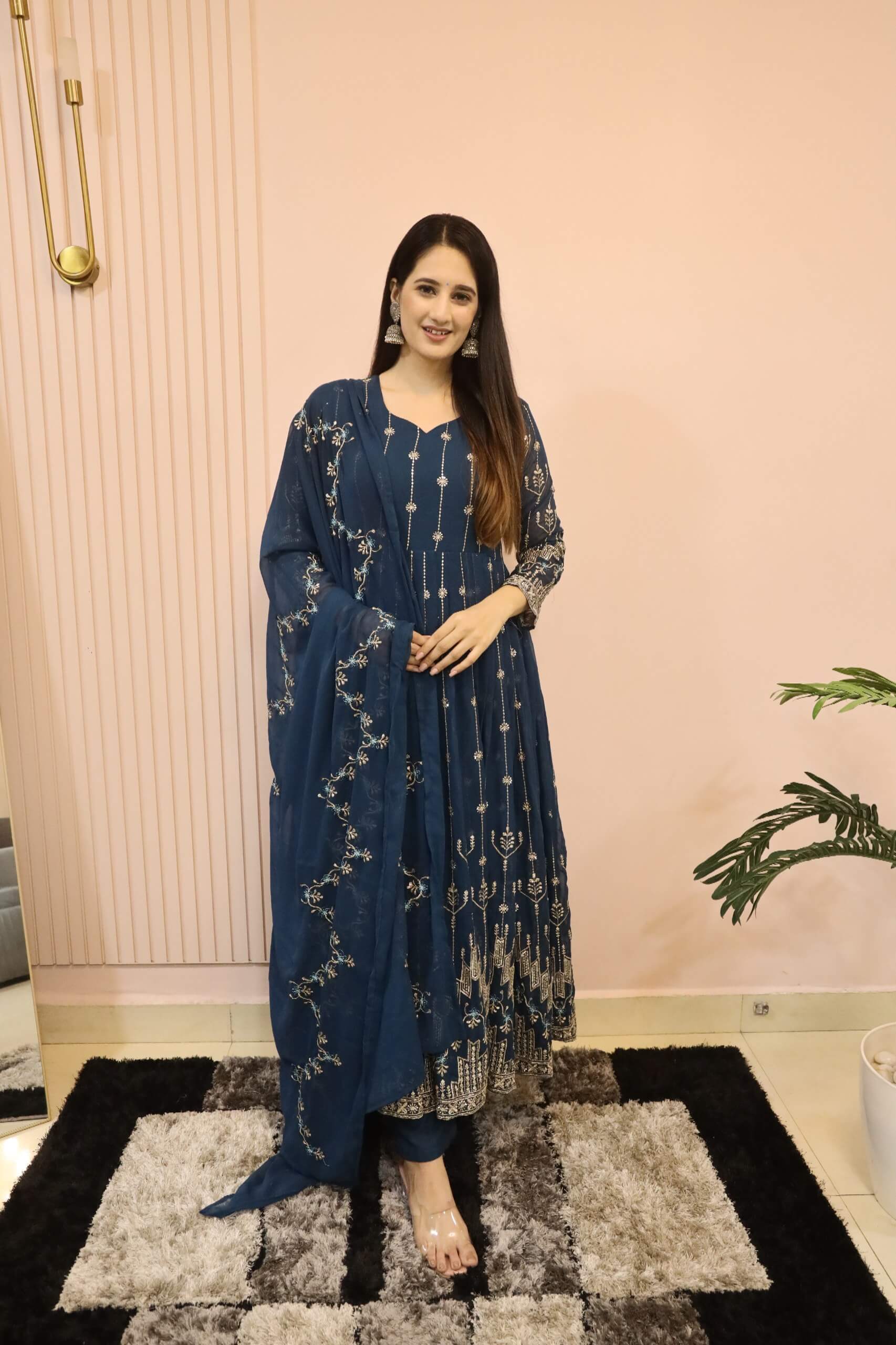 Navy Blue Anarkali Kurti Set