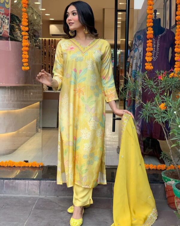 Yellow Colour Long Kurti Pant Set