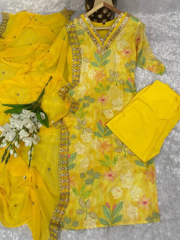 Yellow Colour Long Kurti Pant Set