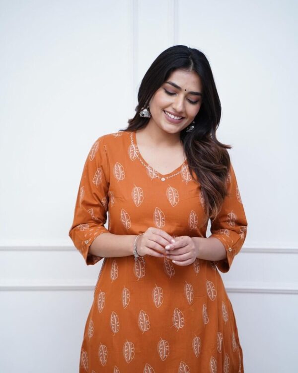 orange Print Kurti Pant Set