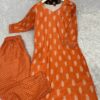 orange Print Kurti Pant Set