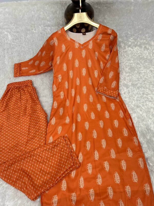 orange Print Kurti Pant Set