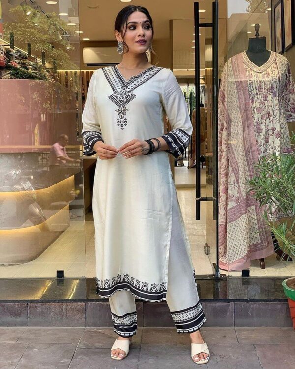 Black And White Kurti Pant Set