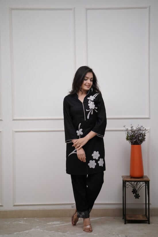 Black Cotton Kurti Pant Set