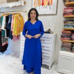 Office Wear Blue Kurti With Palazzo Set