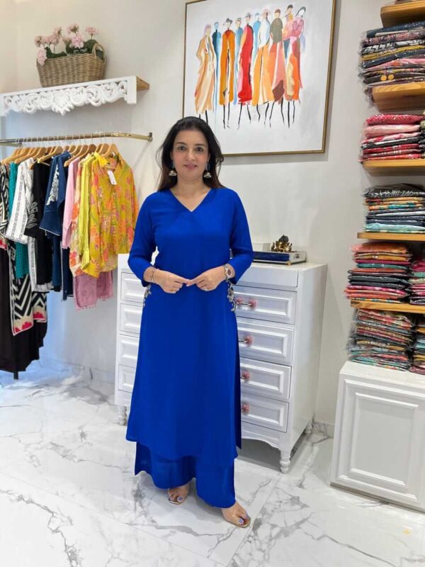 Office Wear Blue Kurti With Palazzo Set