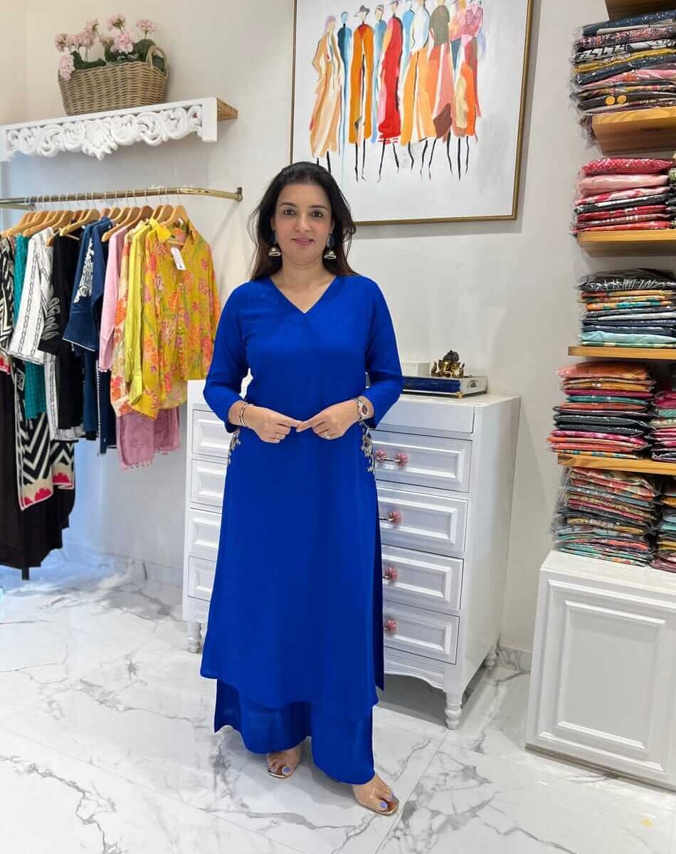 Office Wear Blue Kurti With Palazzo Set