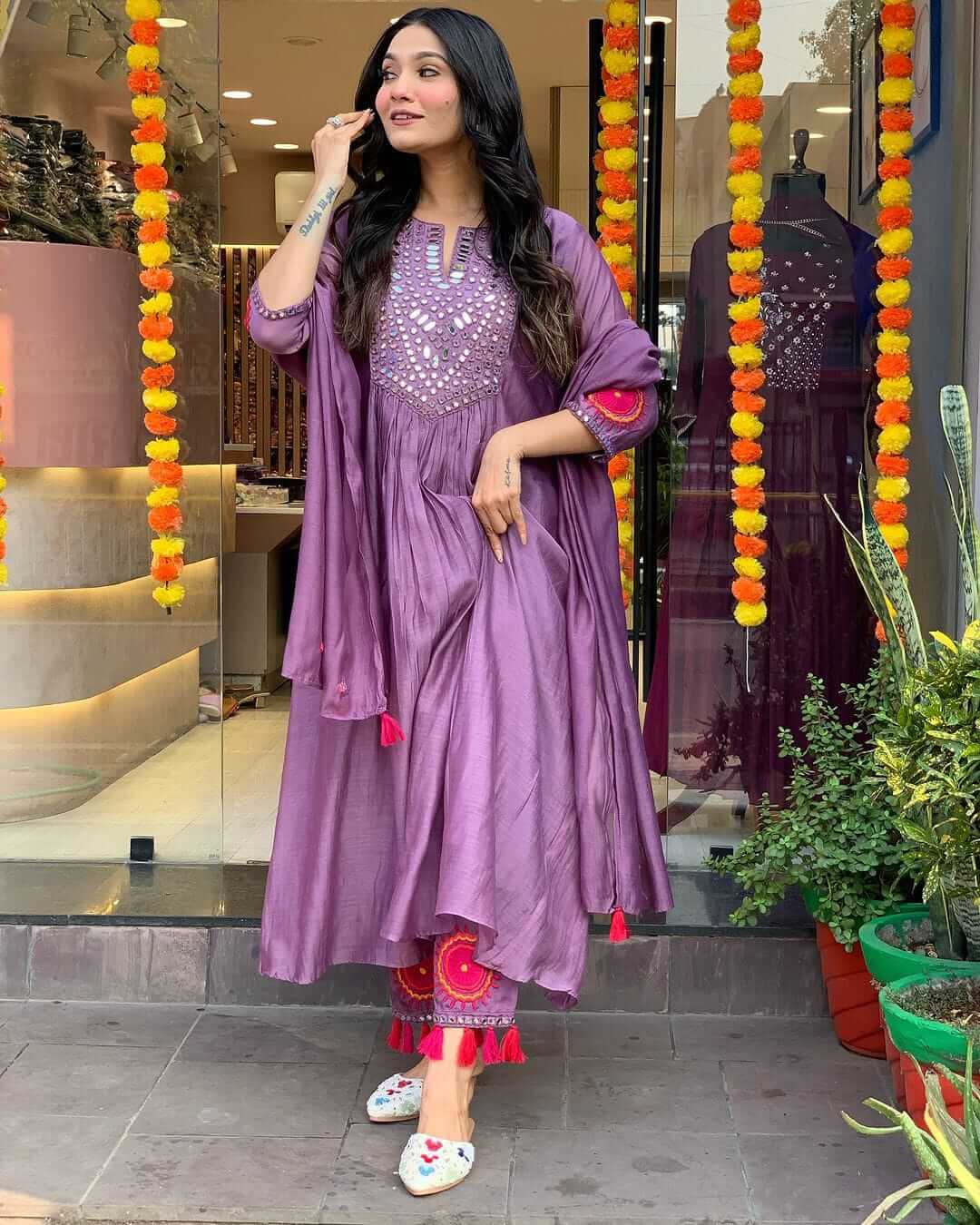 Light Purple Colour Silk Kurti Set​