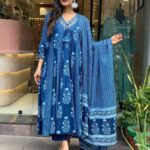 Blue Cotton Kurti Pant Dupatta Set​