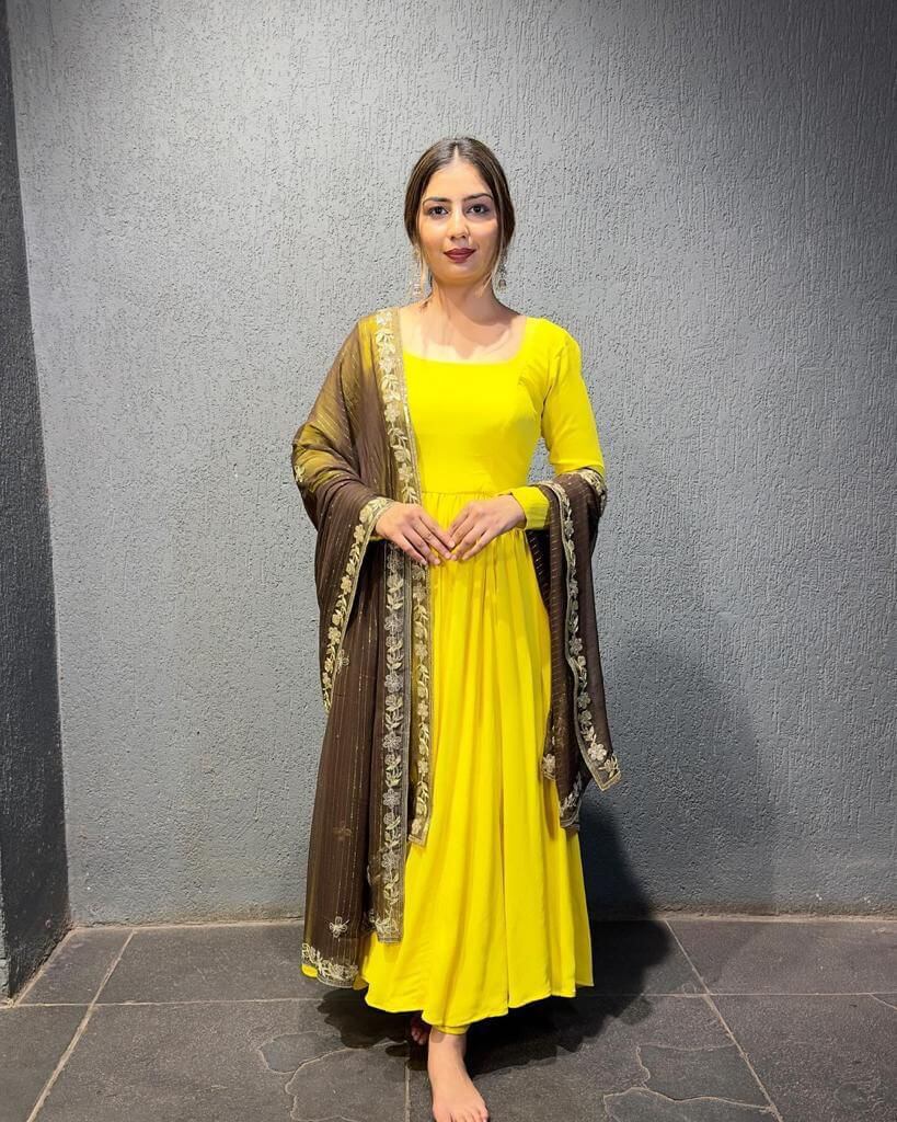 Yellow Georgette Kurti​ Dupatta Set