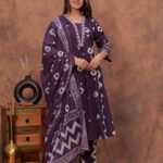 Purple Colour Combination Kurti Dupatta Set​