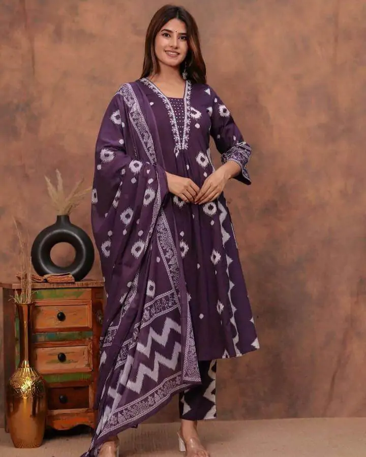 Purple Colour Combination Kurti Dupatta Set​