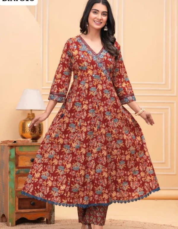 Maroon Cotton Kurti Set