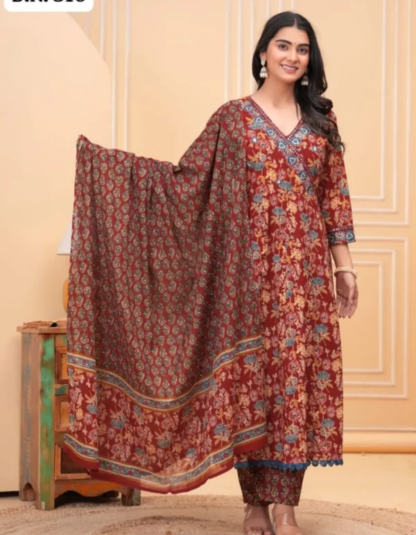 Maroon Cotton Kurti Set