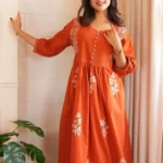 Orange Colour Cotton Kurti​ Pant Dupatta Set