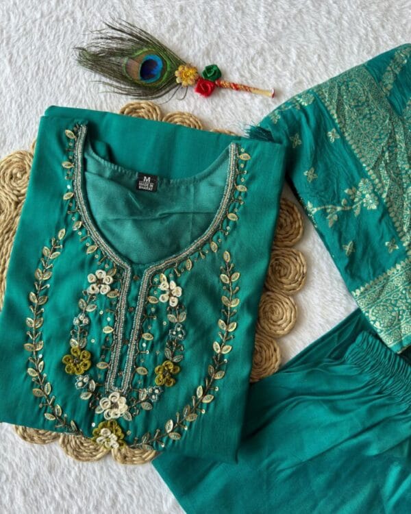 Rama Green Silk Kurti Set 1