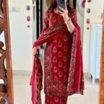 Red Colour Cotton Kurti​ Set