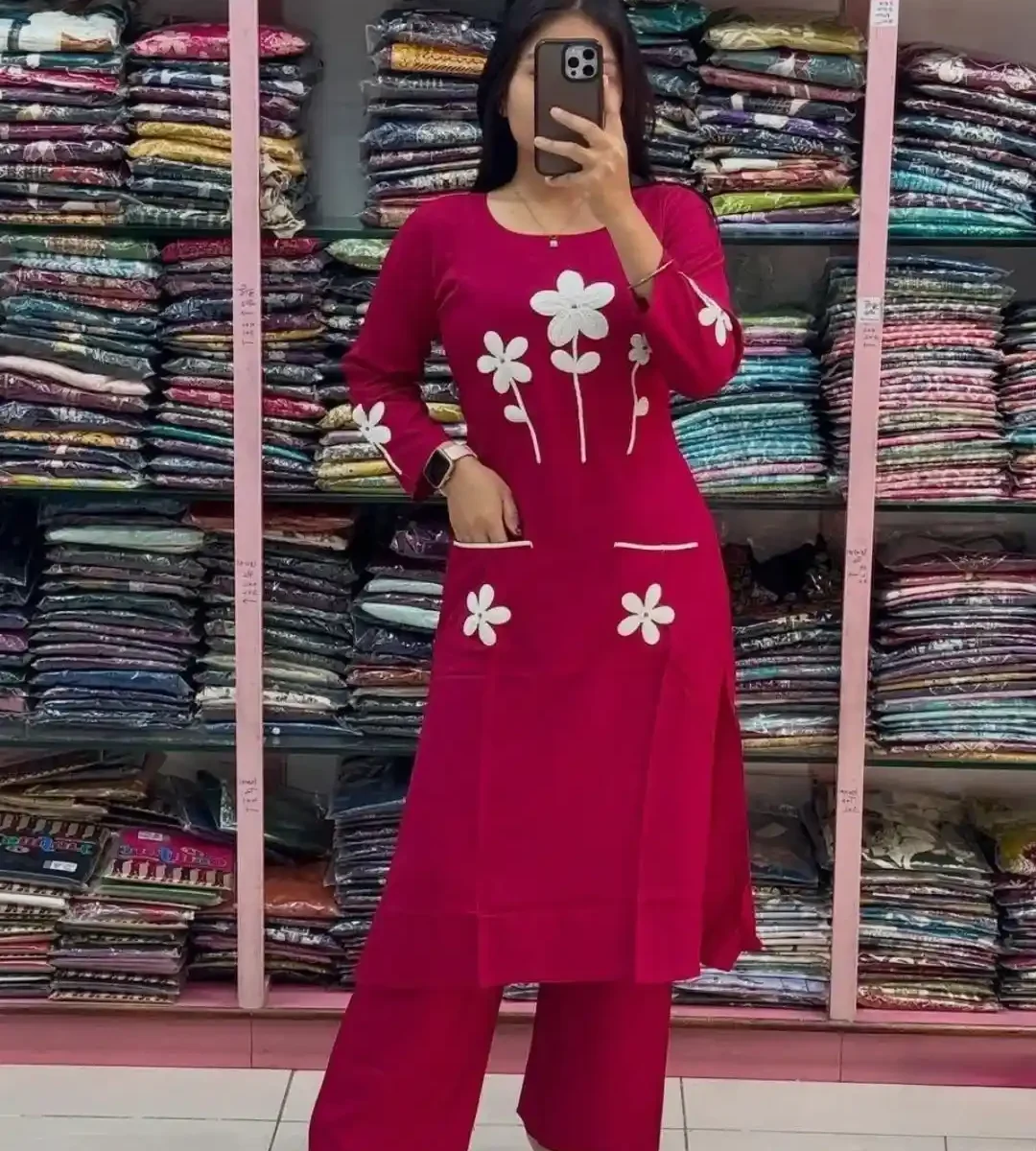 Red Kurti Combination​ Pant Set​