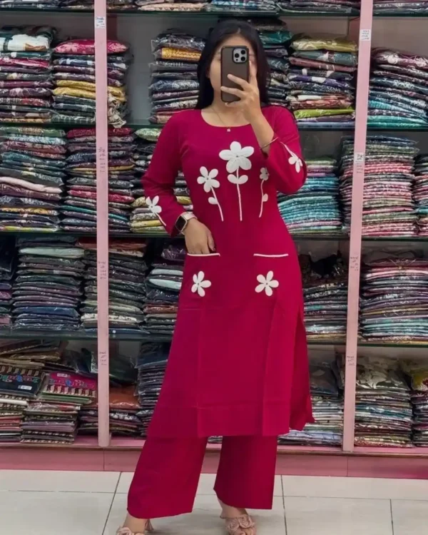 Red Kurti Combination​ Pant Set​