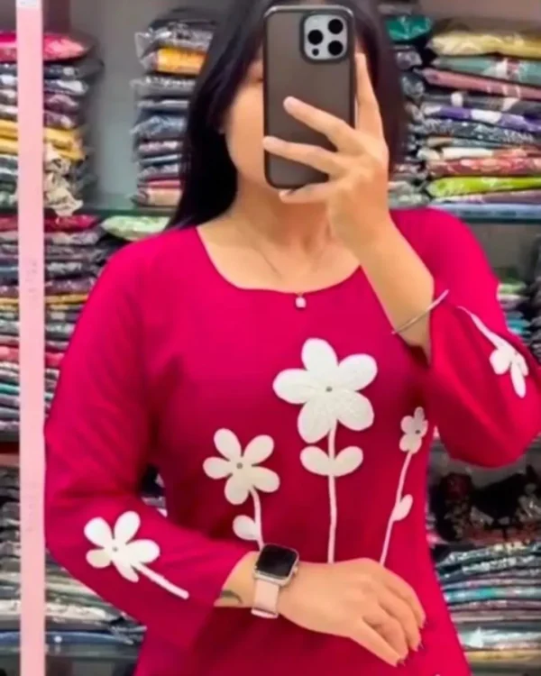 Red Kurti Combination​ Pant Set​ Front