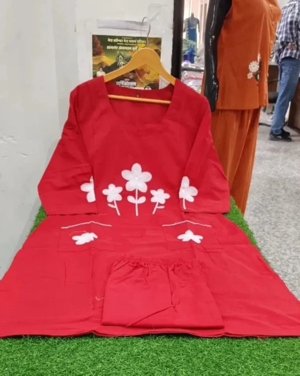 Red Kurti Combination​ Pant Set​ Real