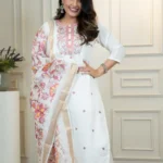 Cream Roman Silk Kurti Set ​2