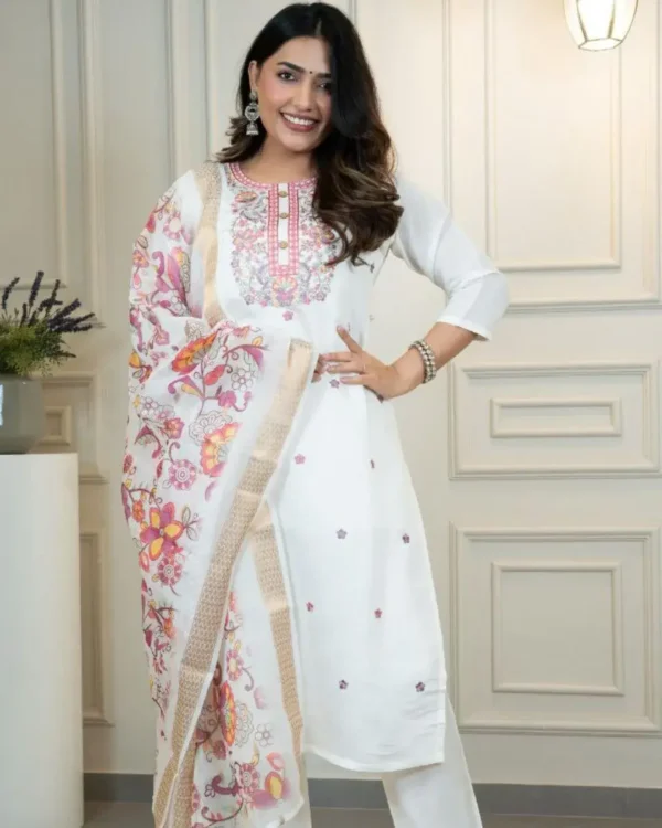 Cream Roman Silk Kurti Set ​2