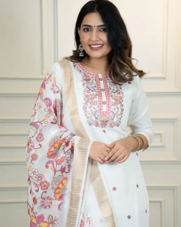 Cream Roman Silk Kurti Set ​2