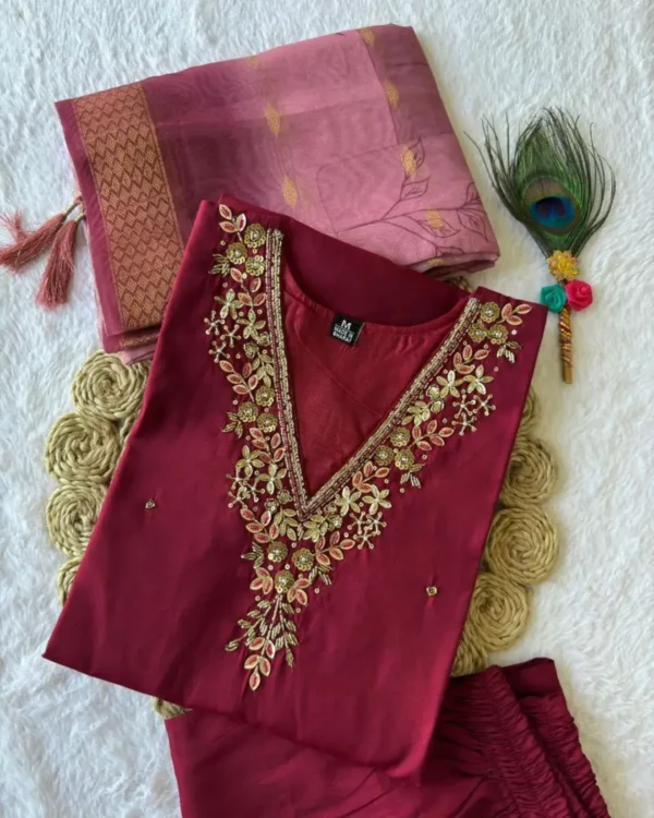Royal Red Roman Silk Suit Set