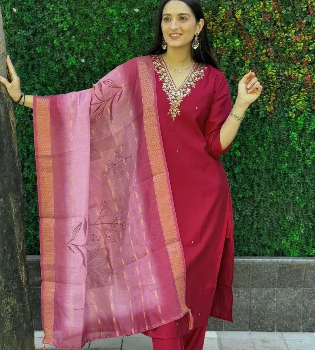 Royal Red Roman Silk Suit Set