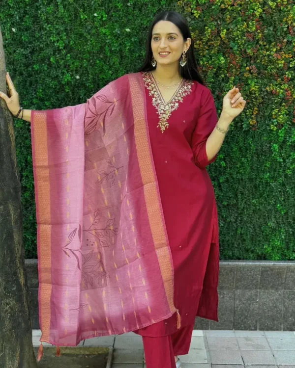 Royal Red Roman Silk Suit Set