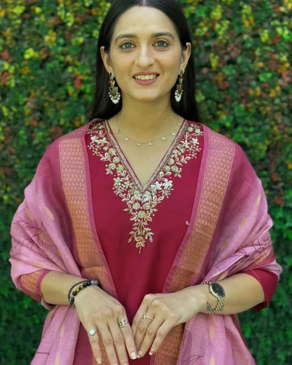 Royal Red Roman Silk Suit Set