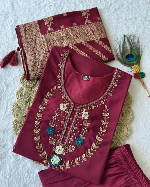 Silk Kurti With Pant Dupatta Set
