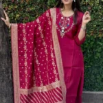 Silk Kurti With Pant Dupatta Set