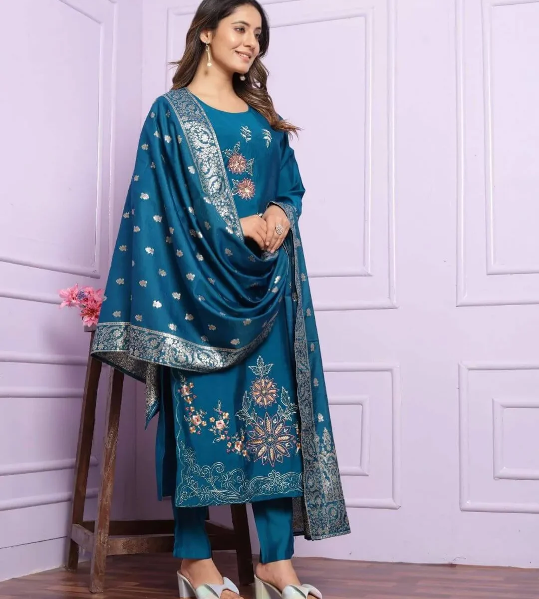 Blue Russian Silk Suit Set​