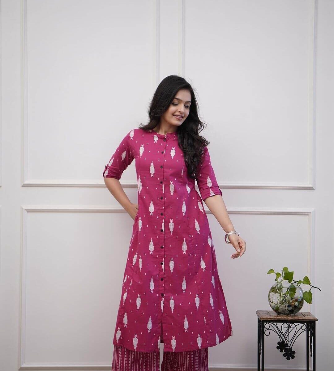 Cotton Pink Kurti​ Pant Set