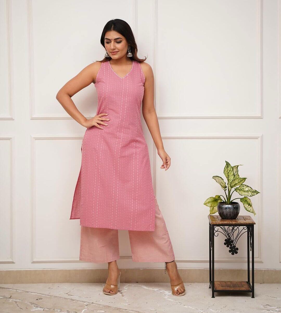 Pink Plazo With Kurti Set
