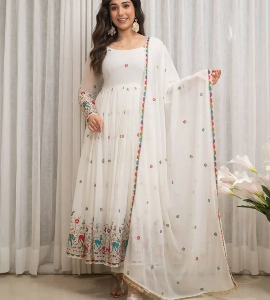 White Georgette Kurti Set